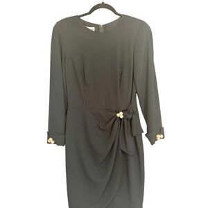 Morton Myles For The Warrens Elegant Black Long Sleeve Dress with Pearl Accents